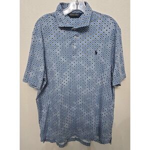 Ralph Lauren Polo Golf Short Sleeve Soft Cotton Polo Shirt Sz L Blue Snow Flakes